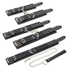  Kézbilincs és nyakörv készlet Dupla tűs fekete bilincs, kötöző