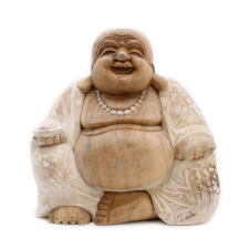  Kézműves Buddha Szobor - 30cm Boldog - Fehér Súrolt dekoráció