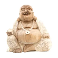 Kézműves Buddha Szobor - 40cm Boldog - Fehér Súrolt dekoráció