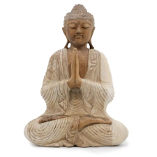  Kézműves Buddha Szobor - 40cm Üdvözlő - Fehér Súrolt dekoráció
