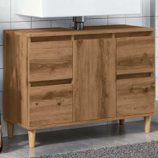  Kézműves tölgy színű szerelt fa mosdószekrény 80 x 33 x 60 cm fürdőszoba bútor