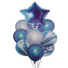 KidMania 10 darabos csokor latex léggömb Blue Star konfettivel party kellék