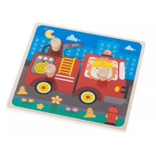 KIK Spolka Tűzoltó autó mintás fa puzzle - 15 x 15 cm puzzle, kirakós
