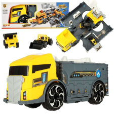 KIK Szállító teherautó TIR 2in1 parkoló pótkocsi + 2 személygépkocsi sárga autópálya és játékautó