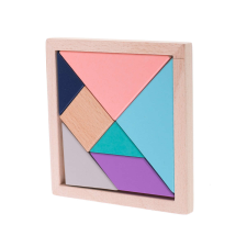 KIK tangram típusú fa játék, 11,5 x 11,5 cm,többszínű oktatójáték