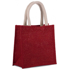 KIMOOD Uniszex bevásárló táska Kimood KI0272 Jute Canvas Tote - Small -Egy méret, Cherry Red/Gold