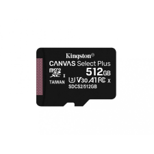 Kingston 512GB microSDXC Canvas Select Plus Class 10 100R A1 V30 C10 Card adapter nélkül memóriakártya