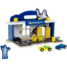 Klein Toys 7034038 Michelin szerviz szett fából kiegészítőkkel autópálya és játékautó