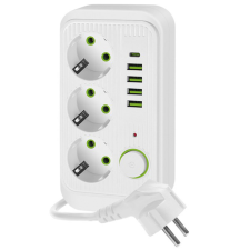 Kobi LINEA PRO hosszabbító kábel 3x230V 1,5m földelés, kapcsoló és 5xUSB fehér hosszabbító, elosztó