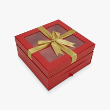 Kocka alakú papír doboz arany masnis piros dekorálható tárgy