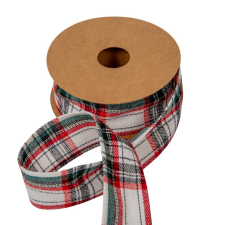 Kockás karácsonyi pamut szalag drótos 4cmx9,1m dekorációs kellék