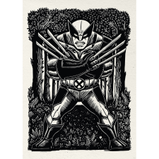 Komar Marvel Wolverine Lino-Cut falikép 50 cm x 70 cm fekete-fehér grafika, keretezett kép