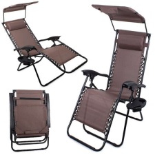 Komfort napozóágy pohártartóval és árnyékolóval (BARNA) kerti bútor