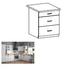 Kondela Alsószekrény három fiókkal D60S3, fehér/sosna andersen, PROVANCE bútor