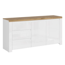 Kondela Komód 2D3S, fényes fehér/wotan tölgy, VILGO bútor