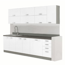  konyhabútor, fehér extra magasfényű/szürke, PRADO bútor