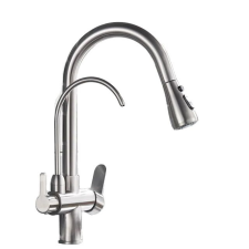  Konyhai csaptelep, antik sárgaréz felület, kihúzható fúvóka, szálcsiszolt nikkel B csaptelep