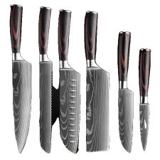Konyhai késkészlet, lézer damaszkusz minta, japán Santoku kés, 6 db értékkészlet konyhai eszköz
