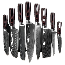Konyhai késkészlet, lézer damaszkusz minta, japán Santoku kés, 8 db értékkészlet konyhai eszköz