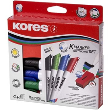 KORES K-MARKER SET 4 szín, fehér táblához és flipchart táblához + mágneses szivacs filctoll, marker