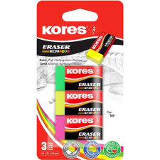 KORES KE30, 40×21×10 mm, többféle neonszín, 3 db a csomagban radír