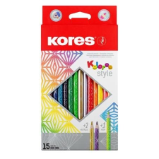 KORES Színes ceruza készlet, háromszögletû, KORES "Kolores Style", 15 különbözõ szín -... színes ceruza