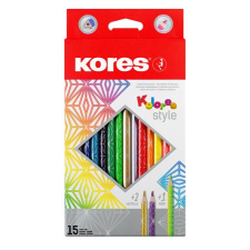KORES Színes ceruza készlet, háromszögletű, kores &quot;kolores style&quot;, 15 különböző szín 93310 színes ceruza