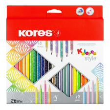  KORES Színes ceruza készlet, háromszögletű, KORES &quot;Kolores Style&quot;, 26 különböző szín színes ceruza