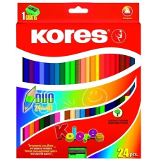 KORES Színes ceruza készlet, kétvégű, háromszögletű, KORES &quot;Duo&quot;, 24 különböző szín színes ceruza