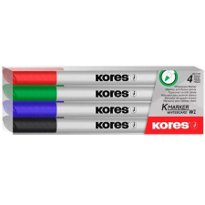 KORES Tábla- és flipchart marker készlet, 1-3 mm kúpos, KORES "K-Marker", 4 különbözõ szín filctoll, marker