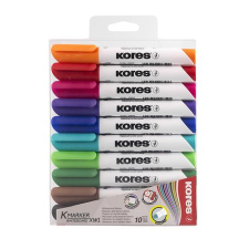 KORES Tábla- és flipchart marker készlet, 1-3 mm, kúpos, KORES &quot;K-Marker&quot;, 10 különböző szín filctoll, marker