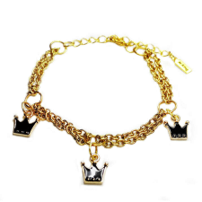 Korona 3 Fekete tűzzománc korona charmos arany színű dupla karkötő karkötő