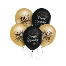 KORREKT WEB Gold-Black, Arany-Fekete Happy Birthday 60 léggömb, lufi 5 db-os party kellék