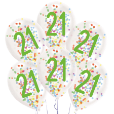 KORREKT WEB Happy Birthday 21 konfettivel töltött léggömb, lufi 6 db-os party kellék