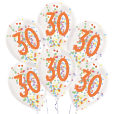 KORREKT WEB Happy Birthday 30 konfettivel töltött léggömb, lufi 6 db-os party kellék
