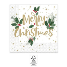 KORREKT WEB Holly Merry, Karácsony szalvéta 20 db-os, 33x33 cm FSC party kellék