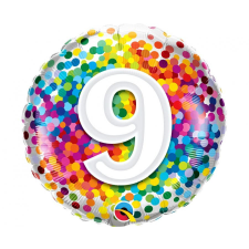 KORREKT WEB Színes 9-es Rainbow Confetti szám fólia lufi 46 cm party kellék