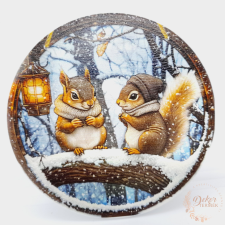  Koszorú közép - mókusok hóesésben dekorációs kellék