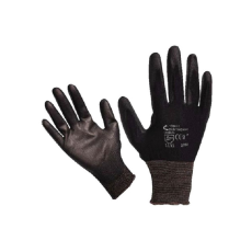  Kötött kesztyű fekete nylon, L-es méret 9`, poliuretánba mártott teny. és ujjhegy., gumírozott mandzset