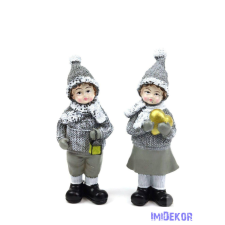 Kötött ruhás karácsonyi gyerek figura 15,5cm - Szürke lámpás dekorációs kellék