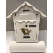 Kovácsoltvas jellegű postaláda újságtartó hengerrel - fehér postaláda