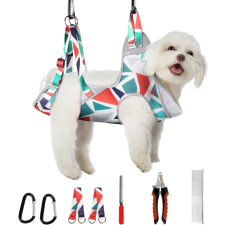  Kozmetikai függőágy kutyáknak körömvágó csipesszel, fésűvel, körömreszelővel, piros mintás kutyafelszerelés