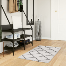  Krém és fekete hosszú szálú bozontos modern szőnyeg 60x110 cm lakástextília