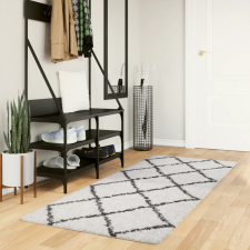  Krém és fekete hosszú szálú bozontos modern szőnyeg 80x200 cm lakástextília