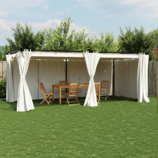 Krémszínű acél pavilon függönyökkel 6 x 3 m kerti bútor