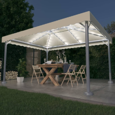 Krémszínű alumíniumpavilon LED fényfüzérrel 400 x 300 cm kerti bútor