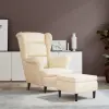  Krémszínű bársony magas háttámlájú fotel lábtartóval