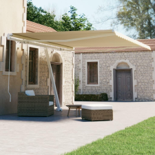  krémszínű kézzel kihúzható póznás napellenző 400 x 300 cm kerti bútor