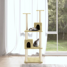 Krémszínű macskabútor szizál kaparófákkal 141 cm macskafelszerelés