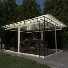  krémszínű pavilon szúnyoghálóval/LED fényfüzérrel 4x3x2,73 m kerti bútor